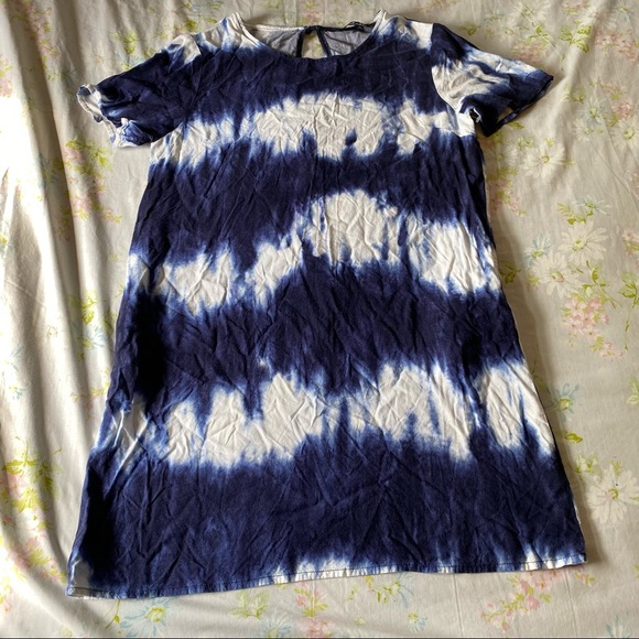 Lulu's Navy Blue and Ivory Tie Dye Shift Dress with Pockets - Picture 2 of 7
